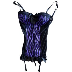 Y2K Sexy Purple Zebra Print Lingerie Black Mesh Bow Detail Small